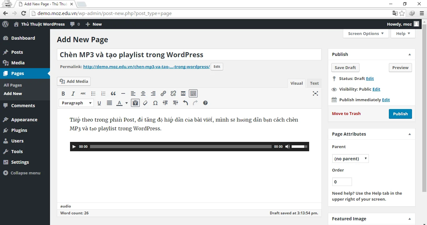 Chèn MP3 và tạo playlist trong WordPress 3