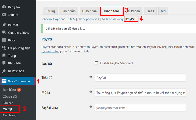 Hướng dẫn cài đặt thanh toán Paypal cho WooCommerce