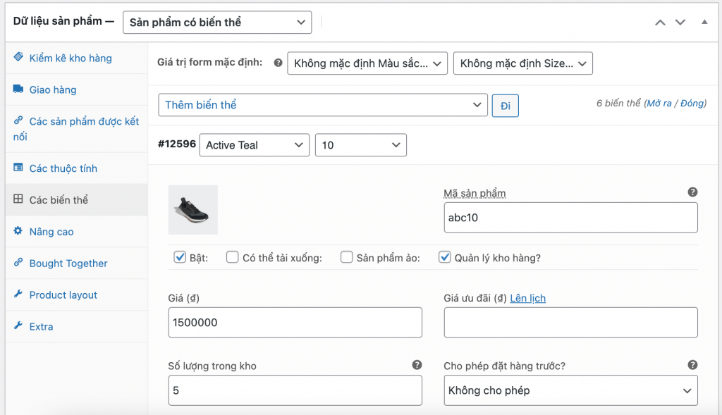 Kích hoạt Variation Swatches for WooCommerce mặc định của flatsome
