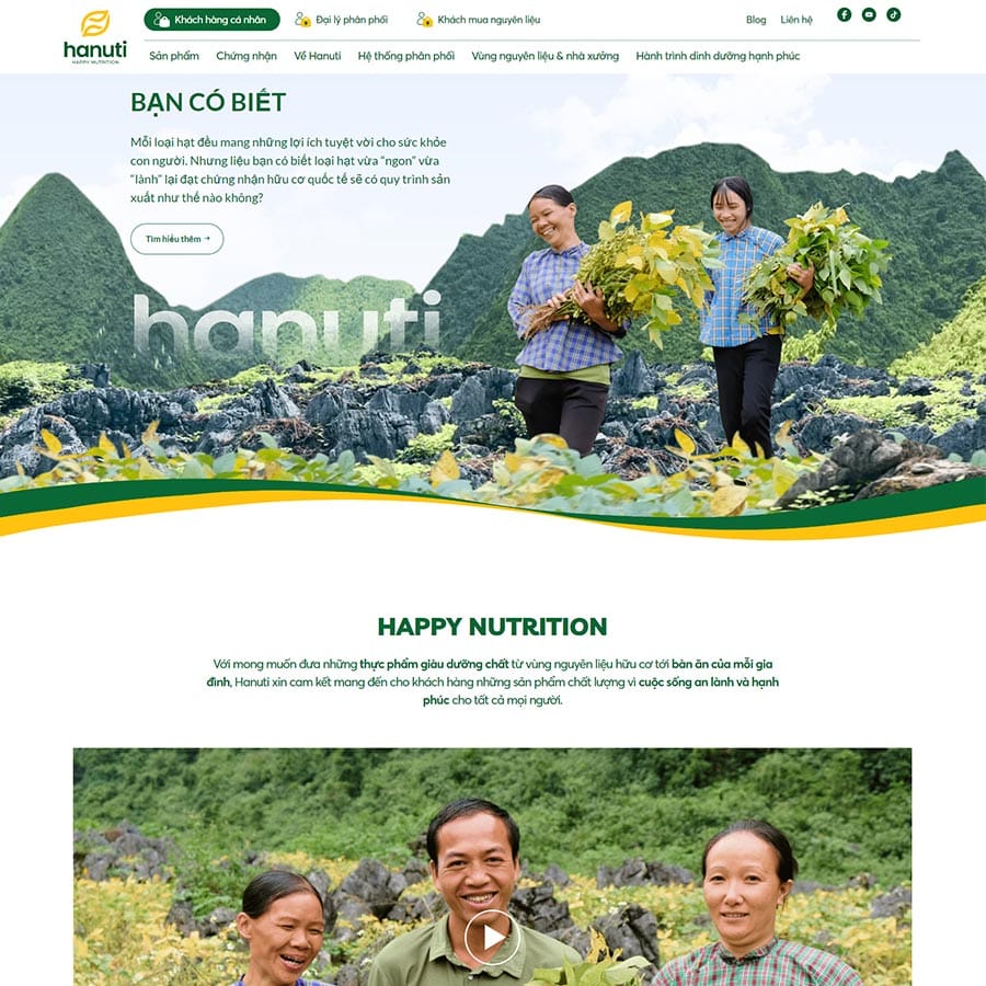 Theme WordPress nguyên liệu sạch – organic giống hanuti