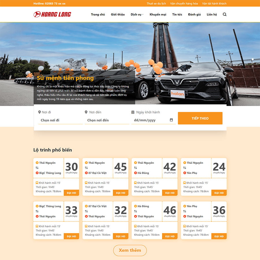 Theme WordPress nhà xe, thuê xe
